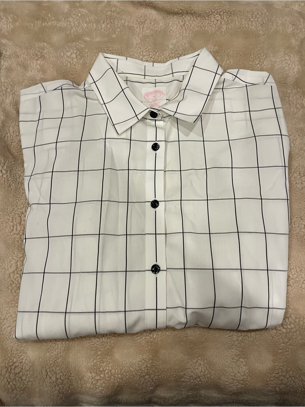 Brooks Brothers White Windowpane Button Front Blouse
